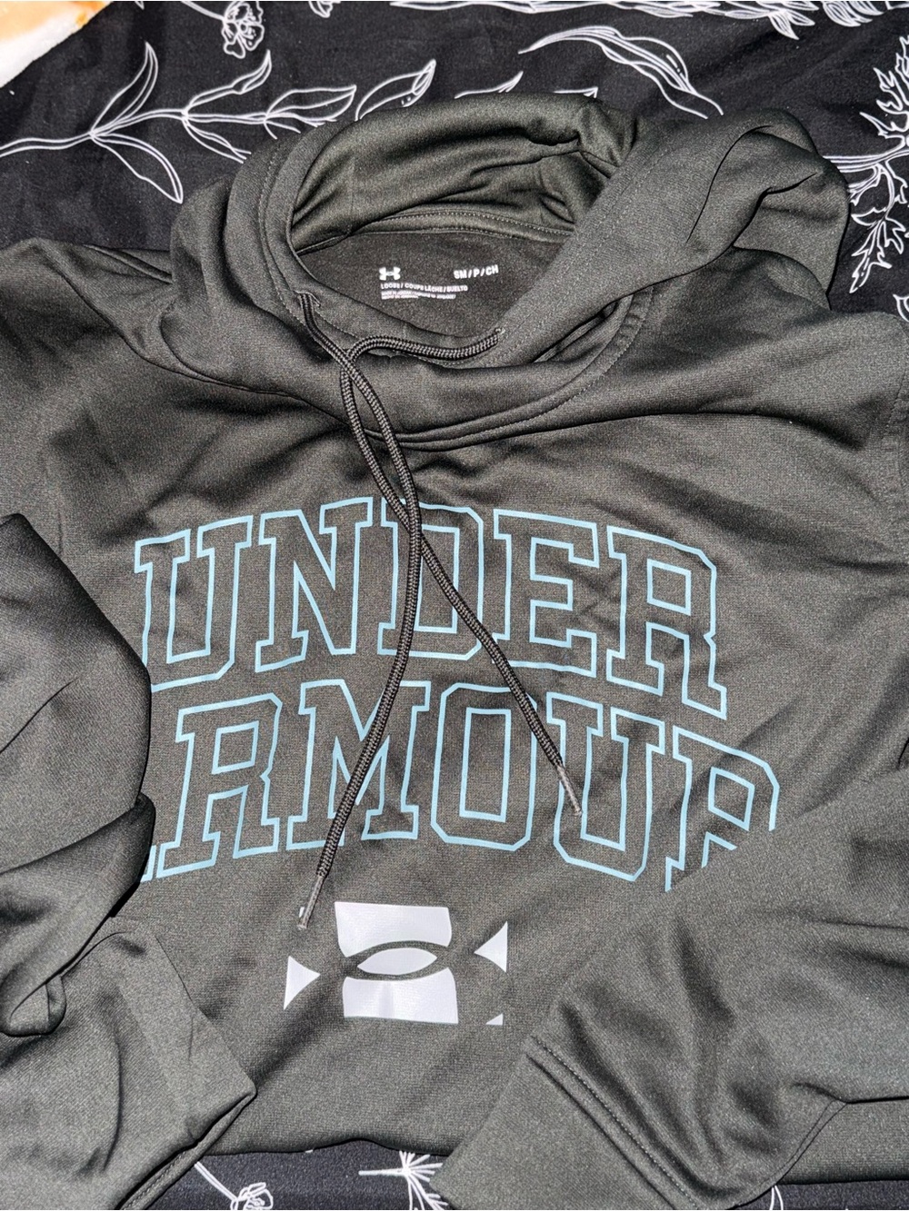 Under Armour Dark Green Pullover Hoodie with Light Blue Logo